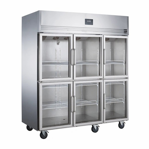 2 ~ 8 ℃ refroidissement à l'air / refroidissement statique 6 portes en verre réfrigérateur à portée de main en vertu du réfrigérateur commercial 
