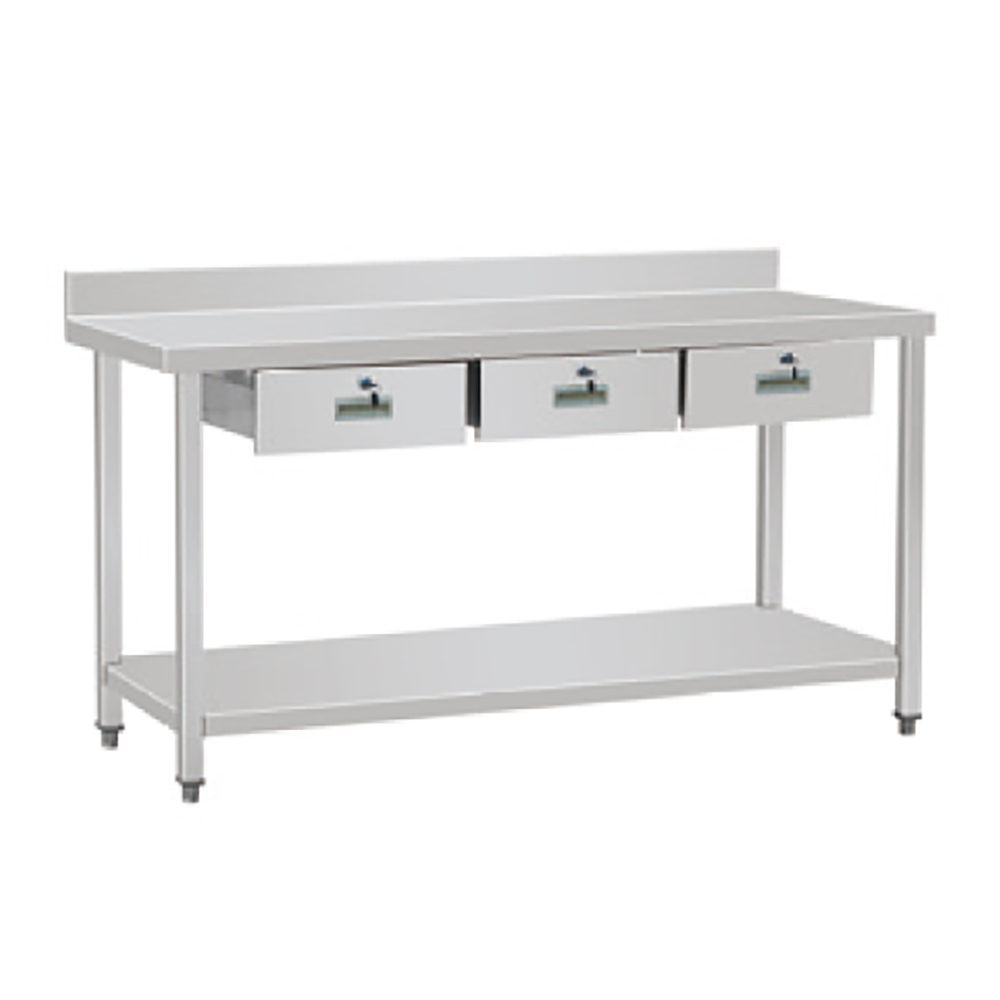 Table de travail en acier inoxydable avec tiroir avec dosseret