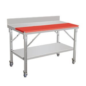Assemblage avec planche à découper et roulettes Table de travail en acier inoxydable