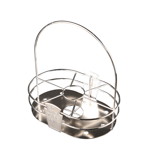 Panier de caillage de condiments en acier inoxydable sur table pour tenir la bouteille Heinz