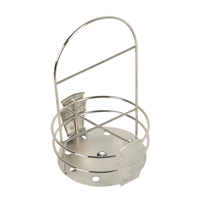 Panier de caillage de condiments en acier inoxydable sur table pour tenir la bouteille Heinz