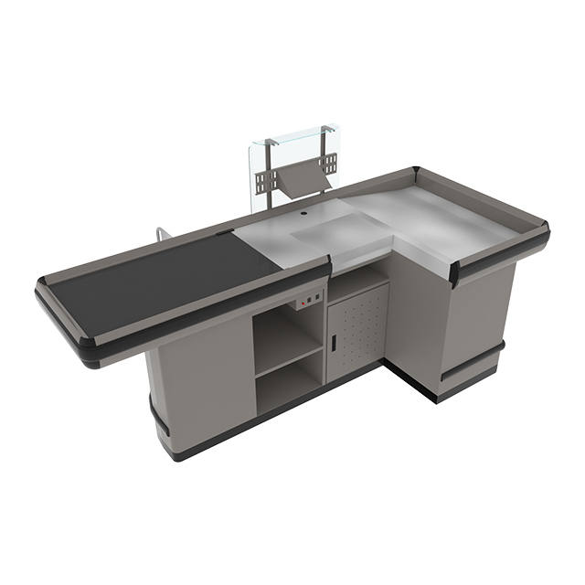 Comptoir à caisse avec tapis roulant et plate-forme