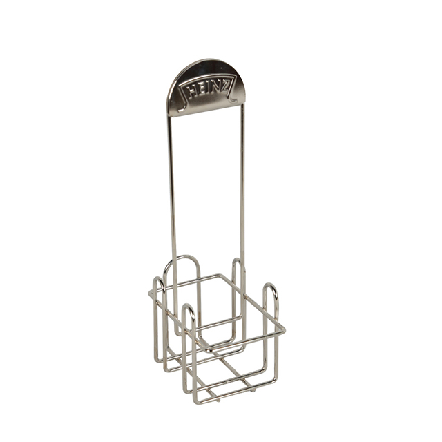 Panier de caillage de condiments en acier inoxydable sur table pour tenir la bouteille Heinz