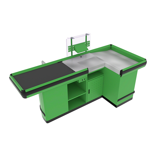 Comptoir à caisse avec tapis roulant et plate-forme