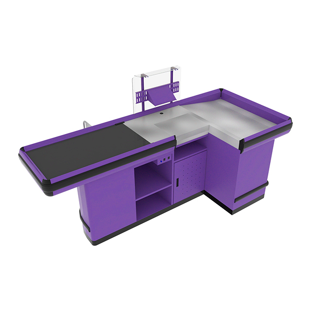 Comptoir à caisse avec tapis roulant et plate-forme