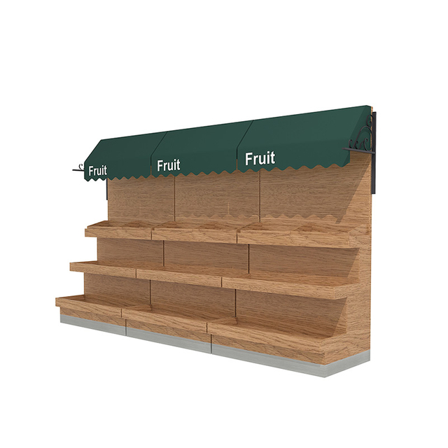Étagère d'affichage en bois pour les fruits et légumes