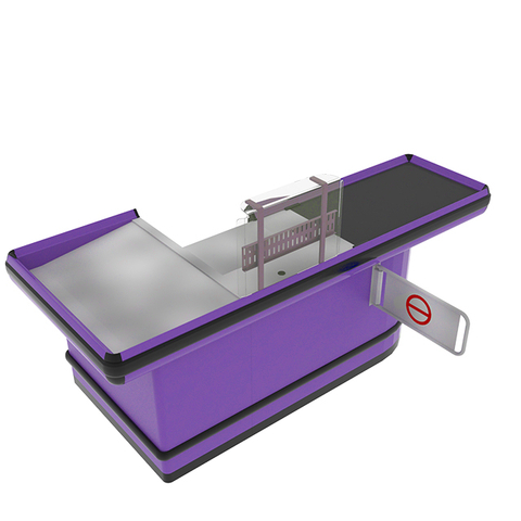 Comptoir à caisse avec tapis roulant et plate-forme
