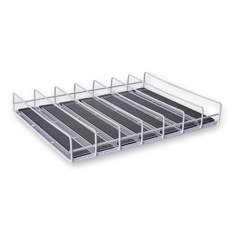 Système de poussoir à rouleaux d'étagère d'alimentation de gravité en aluminium