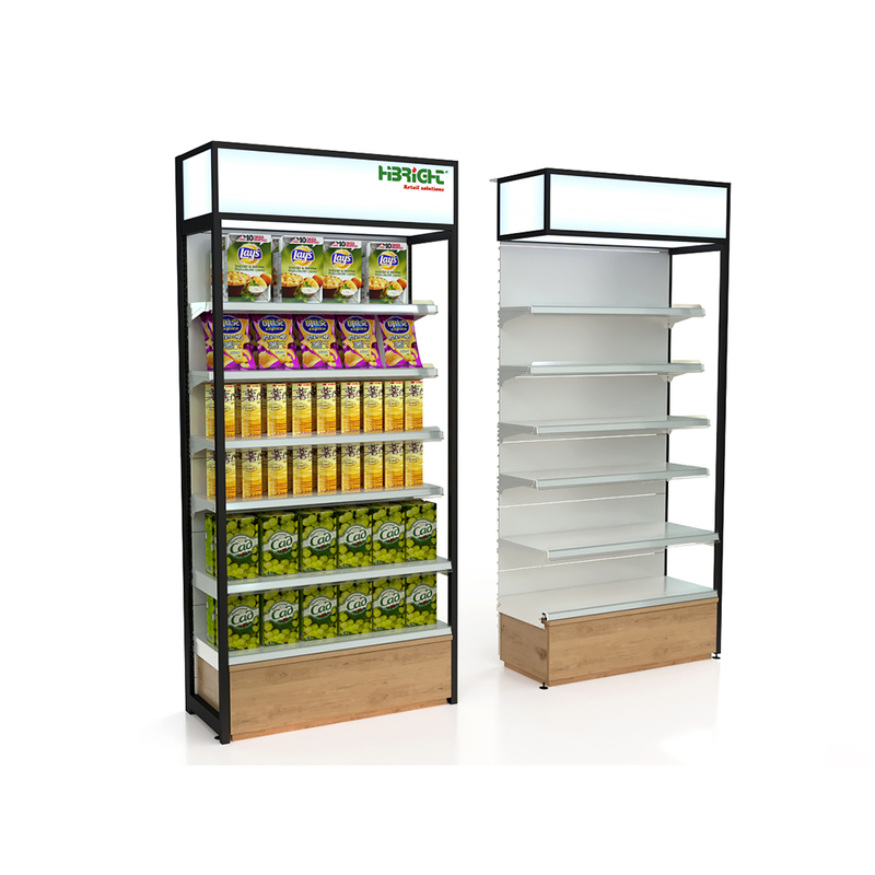 Étagère de supermarché avec carte publicitaire