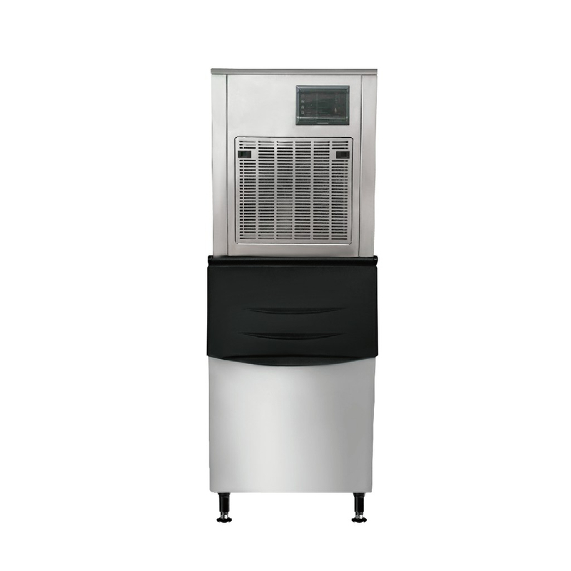 250-450 kg / 24h Machine de création de glace commerciale refroidie par air granulaire avec poubelle de rangement