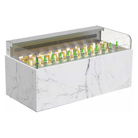 Refrigéré économe en énergie servez sur un comptoir avec une porte en verre incurvée