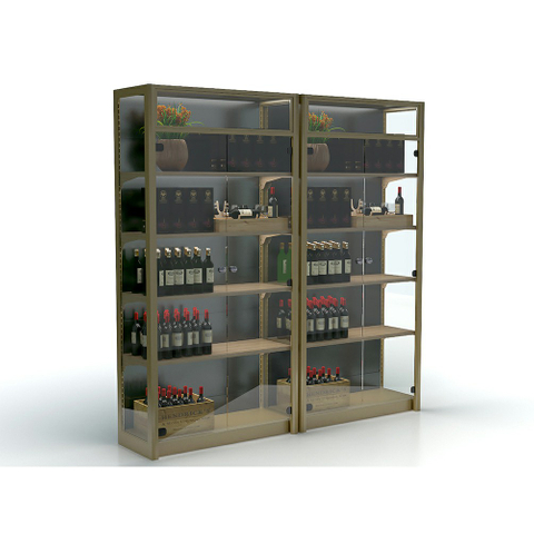 Étagère en métal et vin en bois avec porte en verre