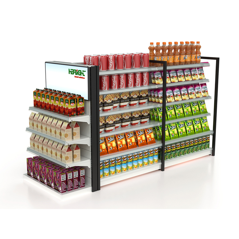 Étagère de supermarché avec carte publicitaire
