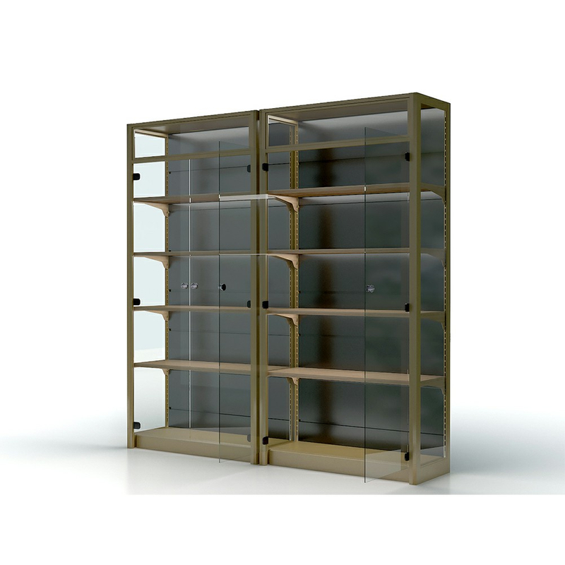 Étagère en métal et vin en bois avec porte en verre