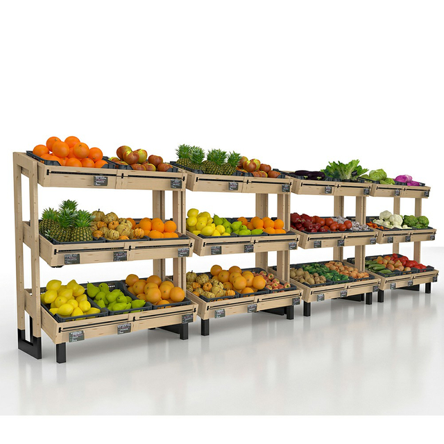 Rack d'affichage en bois pour les fruits et légumes