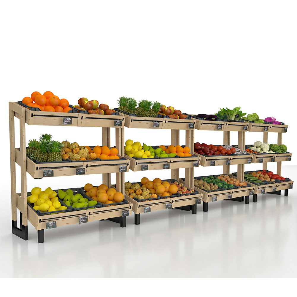 Rack d'affichage en bois pour les fruits et légumes