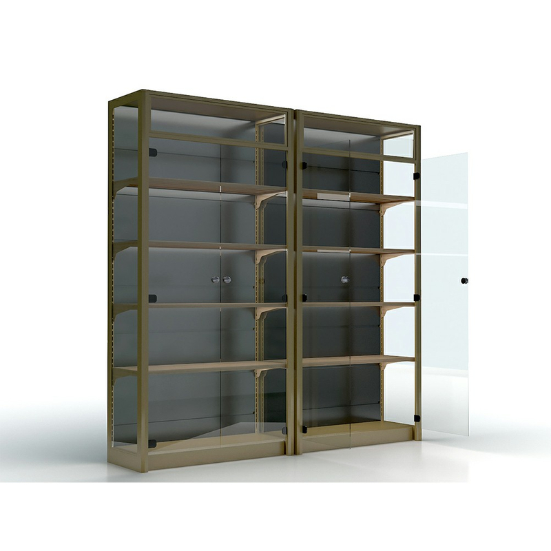 Étagère en métal et vin en bois avec porte en verre