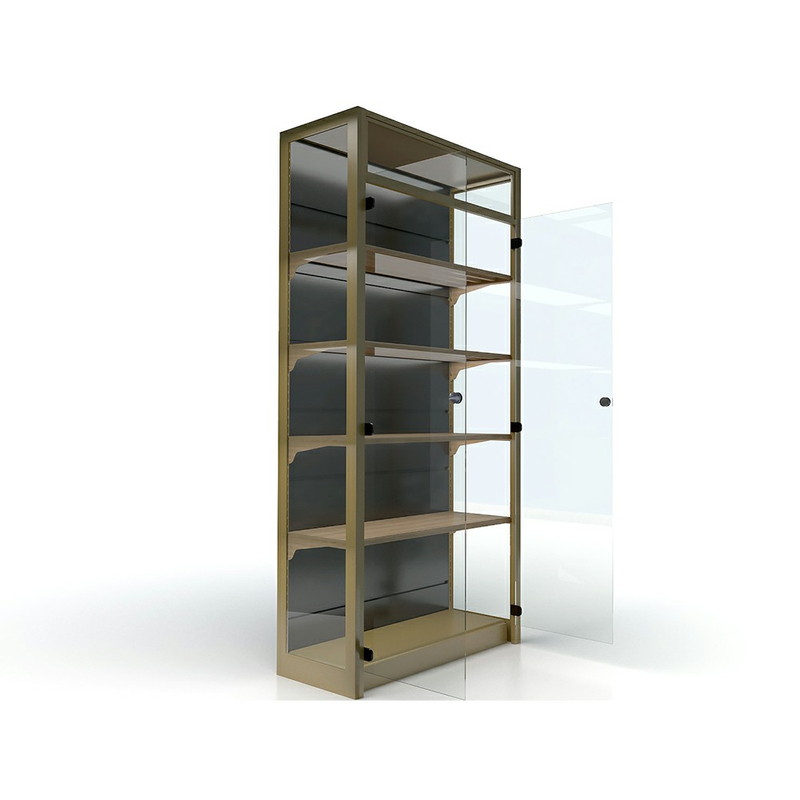 Étagère en métal et vin en bois avec porte en verre
