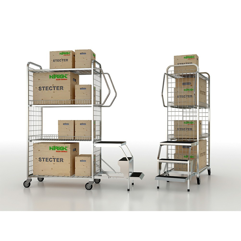 Multi couches étagères Trolley Warehouse avec échelle de pas