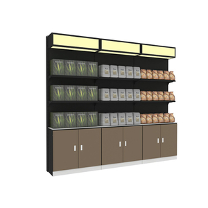 Étagère de supermarché avec armoire en bois et boîte à lumière LED