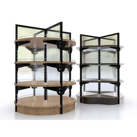 Rack d'affichage en bois et en verre et en verre