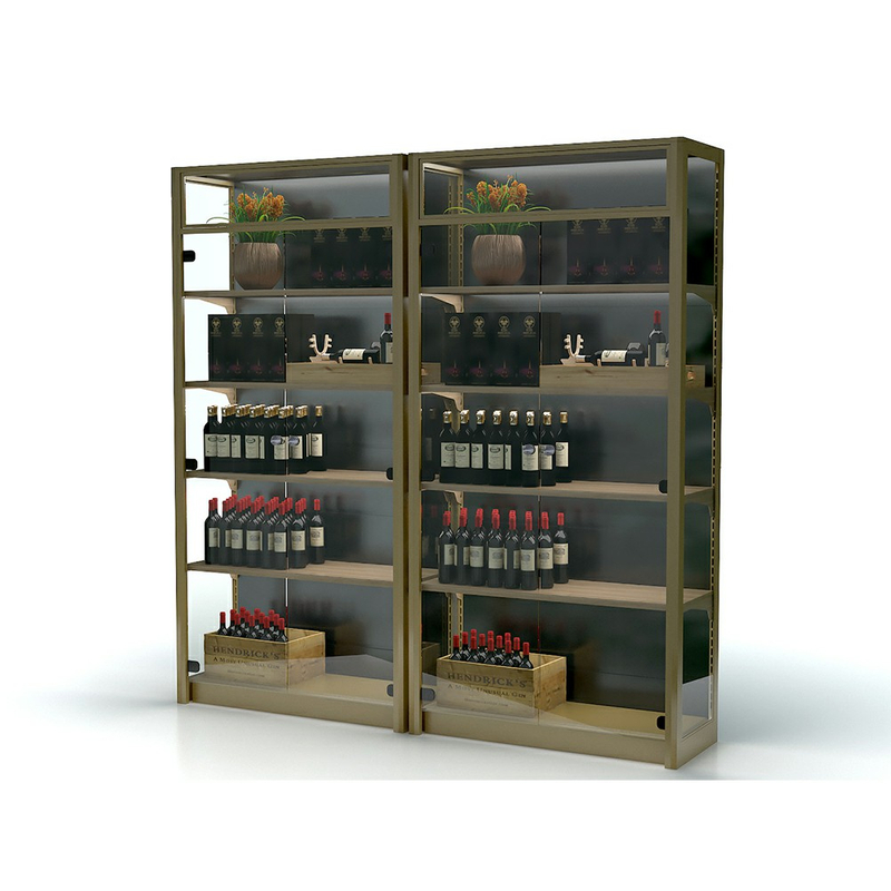 Étagère en métal et vin en bois avec porte en verre