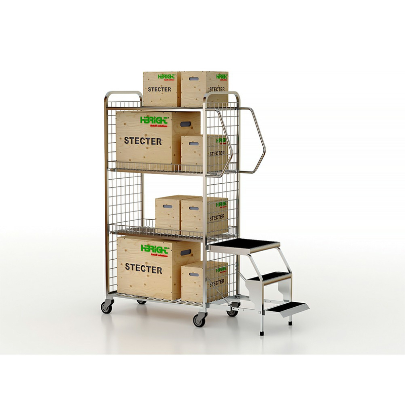 Multi couches étagères Trolley Warehouse avec échelle de pas