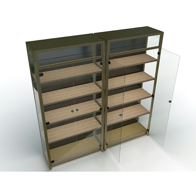 Étagère en métal et vin en bois avec porte en verre