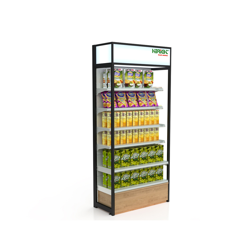Étagère de supermarché avec carte publicitaire